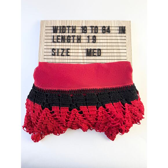Y2K Handmade Angel Sleeve Ruby Red Black Silk Georgette Crochet Top Size Large - Picture 3 of 7